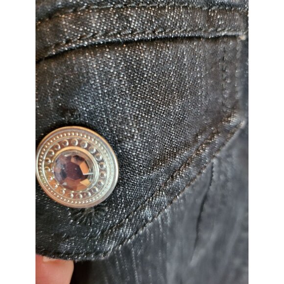 Black Wash Denim Jacket with Rhinestone Buttons Baccini 1X Glam Whimsygoth y2K - Picture 3 of 7